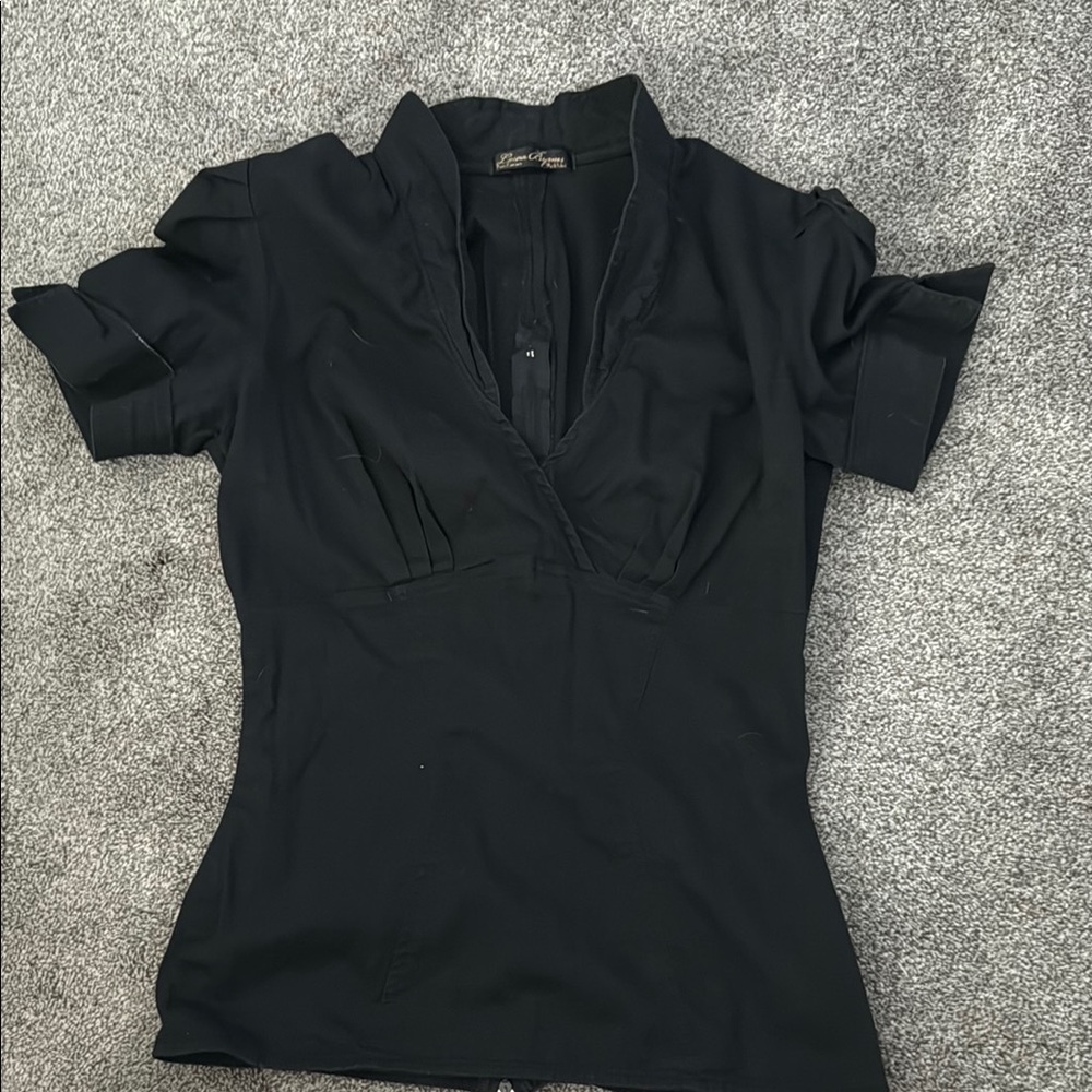 Pinup Couture Black Fitted Blouse with Mandarin Collar